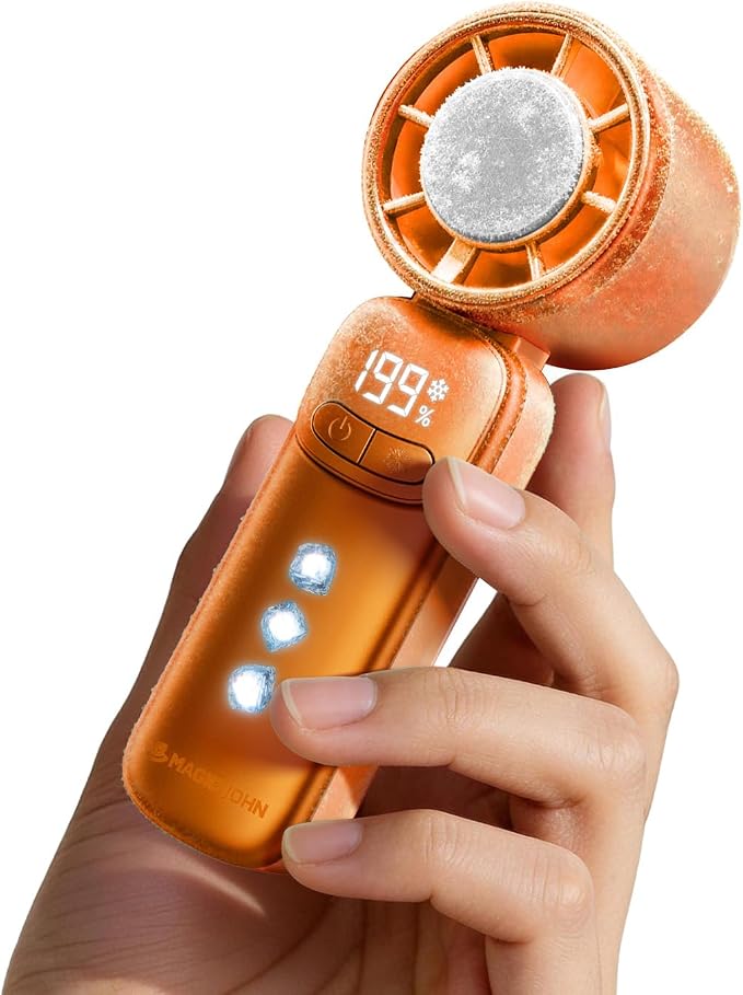 M-JOHN  Mini Handventilator mit Kühlung (Weiß) | 199 Lüfterstufen 11h Laufzeit Akku aufladbar 139g