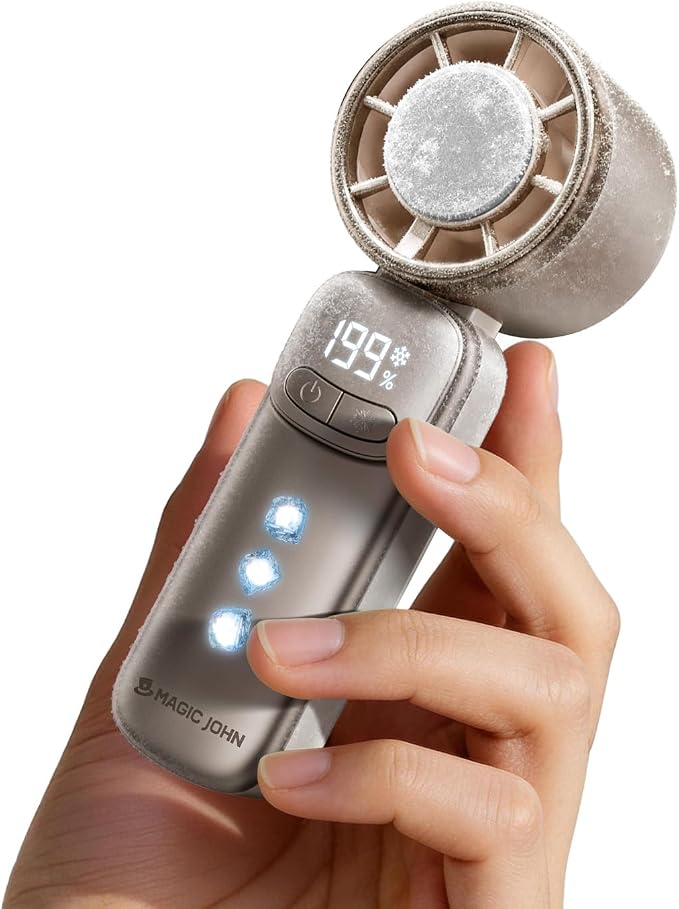 M-JOHN  Mini Handventilator mit Kühlung (Weiß) | 199 Lüfterstufen 11h Laufzeit Akku aufladbar 139g